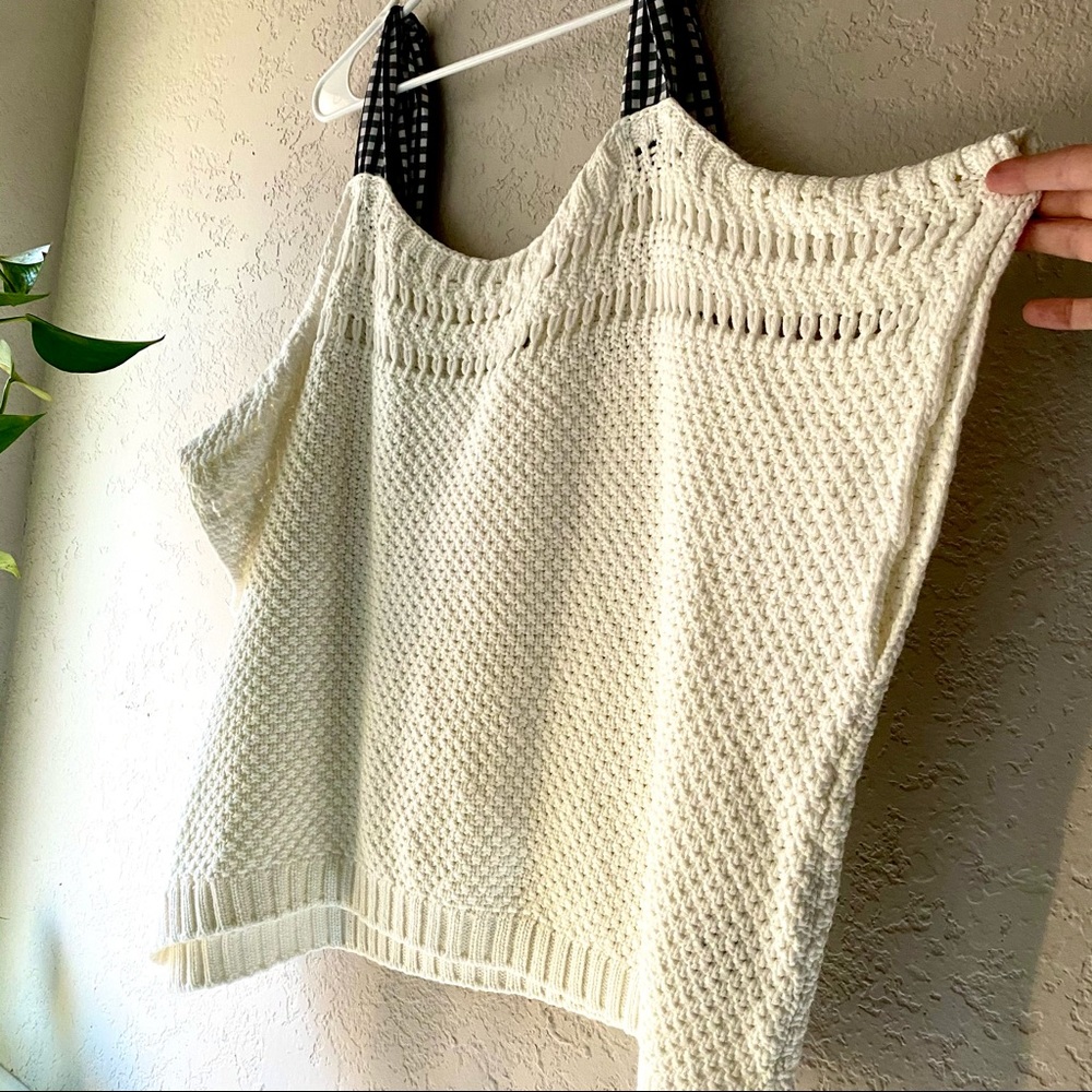 Anthro Maeve Knit Shrug Sweater Gingham Ties XL